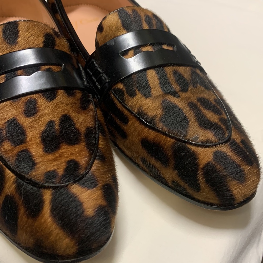 J Crew hair calf penny loafer leopard multi color